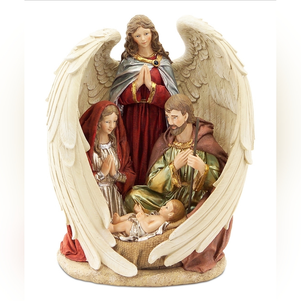 Enfolding Wings Nativity Figurine Angel Joseph Mary Baby Jesus christmas decor *